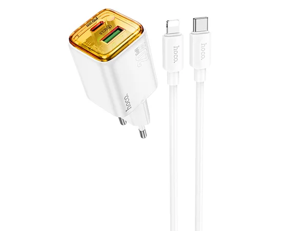 СЗУ Hoco N52 Monsoon PD20W+QC3.0 (1USB-A/1C) + кабель Type-C to Lightning White