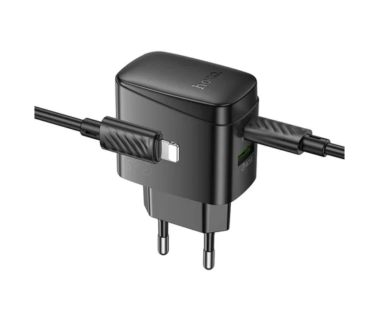 СЗУ Hoco CS61A Bright PD30W+QC3.0 (1USB-A/1C) + кабель Type-C to Lightning Black