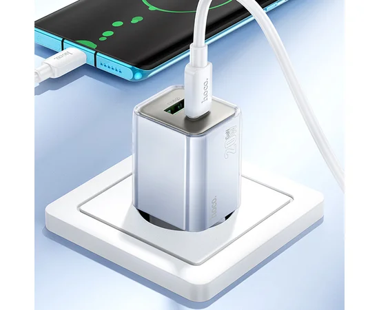 СЗУ Hoco N46 Glorious PD20W+QC3.0 (1USB-A/1C) + Type-C to Type-C Blue