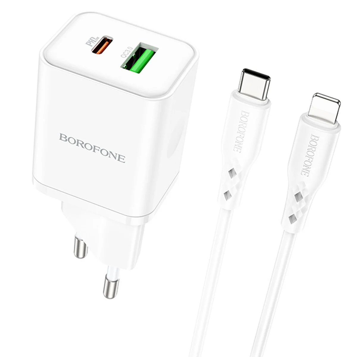 СЗУ Borofone BN7 PD20W+QC3.0 (1USB-A/1C) + Type-C to Lightning White