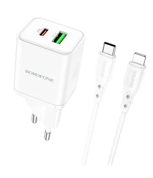 СЗУ Borofone BN7 PD20W+QC3.0 (1USB-A/1C) + Type-C to Lightning White