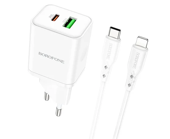 СЗУ Borofone BN7 PD20W+QC3.0 (1USB-A/1C) + Type-C to Lightning White