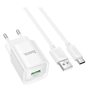 СЗУ Hoco C145A Charm QC3.0 18W (1USB-A) + кабель USB to Type-C White