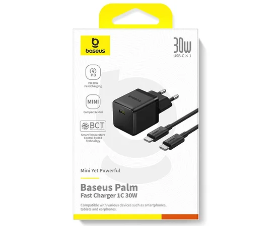 СЗУ Baseus Palm Fast Charger 30W (1USB-C) + кабель Type-C to Type-C (P10111605113-01) Cluster Black