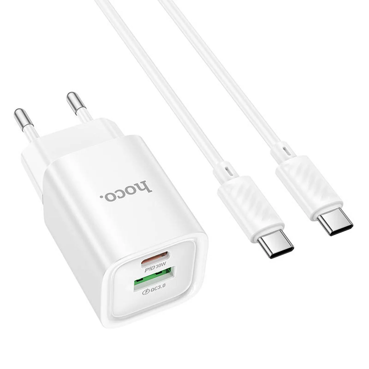 СЗУ Hoco C149A Charm PD30W+QC3.0 (1USB-A/1C) + кабель Type-C to Type-C White