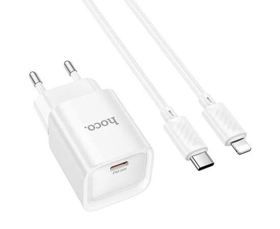 СЗУ Hoco C146A Charm PD20W (1USB-C) + кабель Type-C to Lightning White