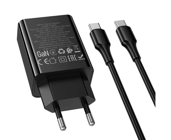 СЗУ Hoco CS95A Leader PD30W+QC3.0 (1USB-A/1C) + кабель Type-C to Type-C Black