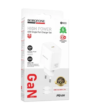 СЗУ Borofone BN33 Fuente PD40W (1USB-C) + кабель Type-C to Type-C White