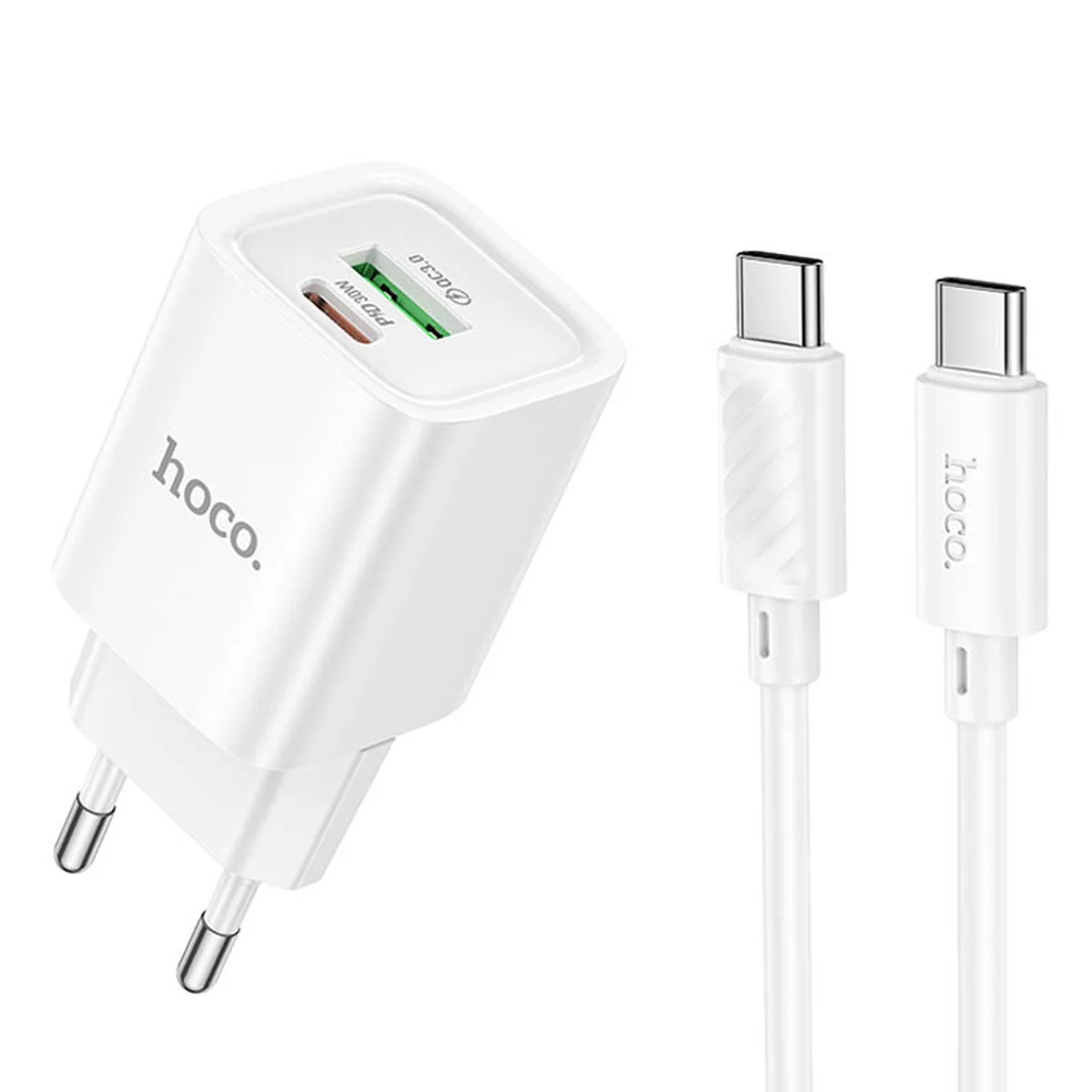 СЗУ Hoco C149A Charm PD30W+QC3.0 (1USB-A/1C) + кабель Type-C to Type-C White