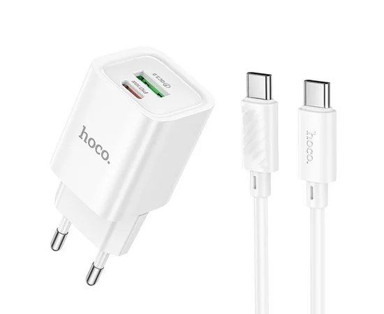 СЗУ Hoco C149A Charm PD30W+QC3.0 (1USB-A/1C) + кабель Type-C to Type-C White
