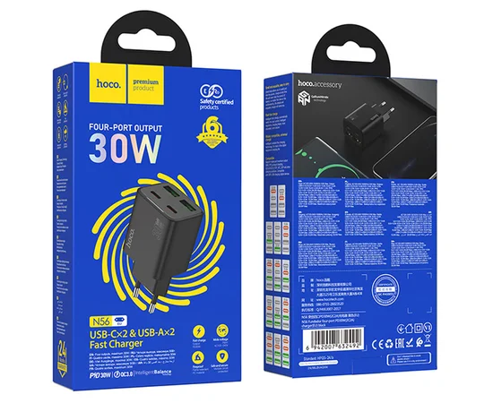 СЗУ Hoco N56 Fundador PD30W four-port (2USB-A/2C) Black