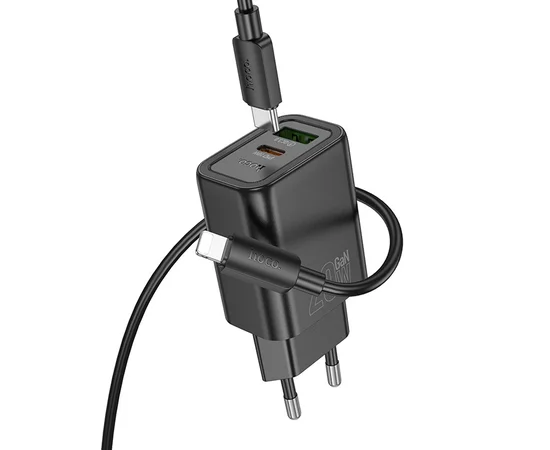 СЗУ Hoco N61 Gentle PD20W+QC3.0 (1USB-A/1C) + кабель Type-C to Lightning Black