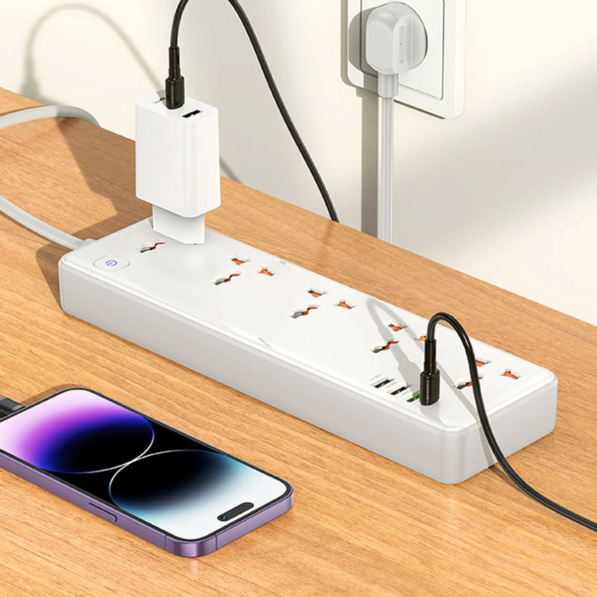 Удлинитель Hoco AC14A Rico PD30W (3USB-A/1C/5xSocket) (1.5m) White