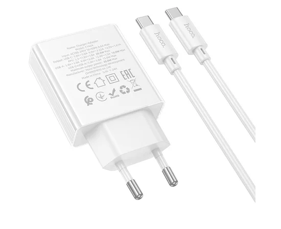 СЗУ Hoco C142A Direct PD20W+QC3.0 (1USB-A/1C) + кабель Type-C to Type-C White