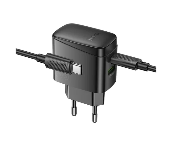 СЗУ Hoco CS61A Bright PD30W+QC3.0 (1USB-A/1C) + кабель Type-C to Type-C Black