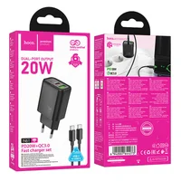 СЗУ Hoco N61 Gentle PD20W+QC3.0 (1USB-A/1C) + кабель Type-C to Type-C Black