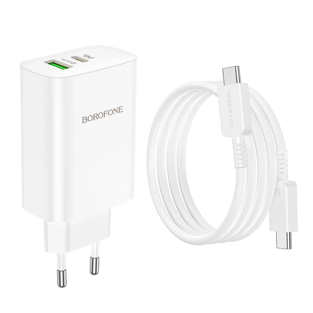 СЗУ Borofone BN10 Sunlight PD65W (1USB-A/1C) + кабель Type-C to Type-C White