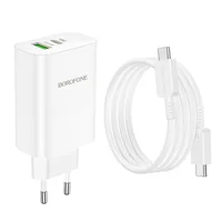 СЗУ Borofone BN10 Sunlight PD65W (1USB-A/1C) + кабель Type-C to Type-C White