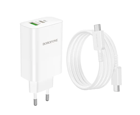 СЗУ Borofone BN10 Sunlight PD65W (1USB-A/1C) + кабель Type-C to Type-C White
