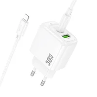 СЗУ Hoco CS55A Surplus PD30W+QC3.0 (1USB-A/1C) + кабель Type-C to Lightning White