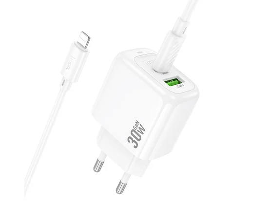 СЗУ Hoco CS55A Surplus PD30W+QC3.0 (1USB-A/1C) + кабель Type-C to Lightning White