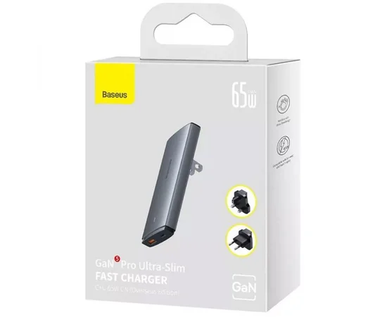 СЗУ Baseus GaN5 Pro Ultra-Slim 65W Type-C+USB + Type-C to Type-C 100W (1m) (CCGP15011) Gray