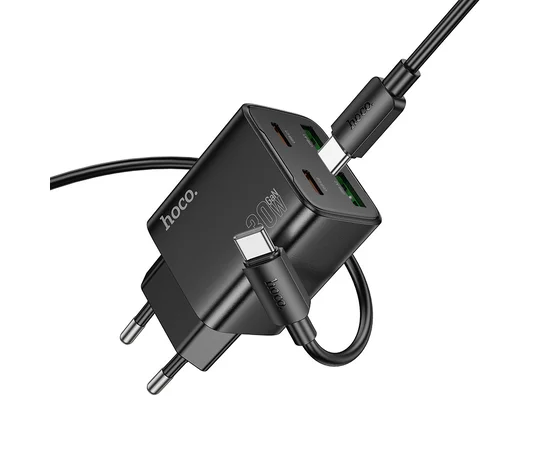 СЗУ Hoco N56 Fundador PD30W four-port (2USB-A/2C) + кабель Type-C to Type-C Black