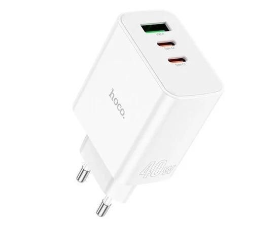 СЗУ Hoco C126A PD40W+QC3.0 (1USB/2Type-C) + Type-C to Lightning White