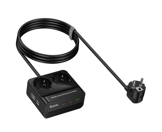 Удлинитель Hoco AC27 Descanso (PD30W/2C/1A/2xSocket) (2m) Black
