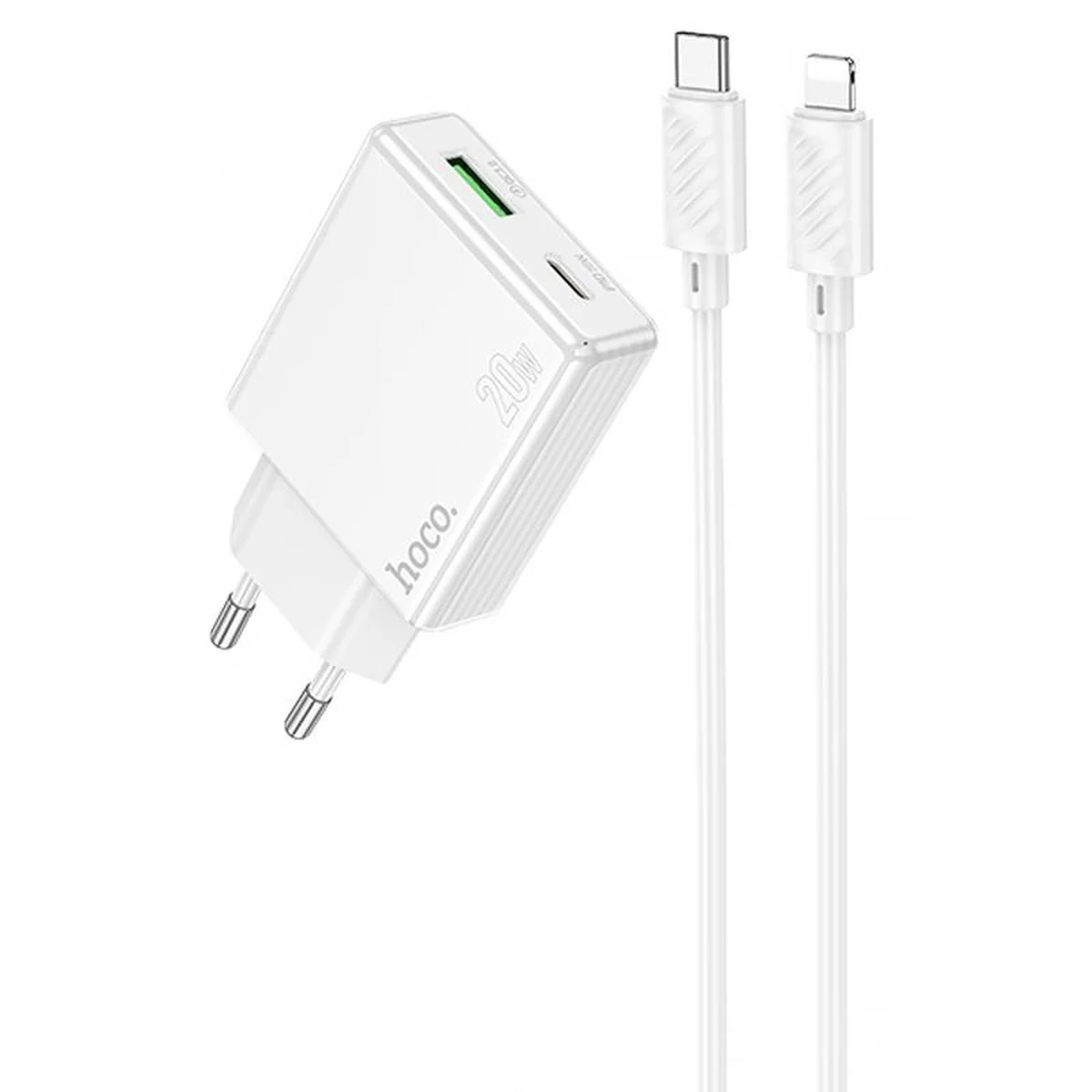 СЗУ Hoco C142A Direct PD20W+QC3.0 (1USB-A/1C) + кабель Type-C to Lightning White
