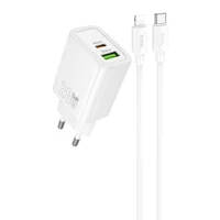 СЗУ Hoco N61 Gentle PD20W+QC3.0 (1USB-A/1C) + кабель Type-C to Lightning White