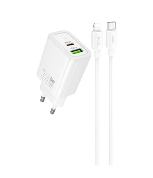 СЗУ Hoco N61 Gentle PD20W+QC3.0 (1USB-A/1C) + кабель Type-C to Lightning White