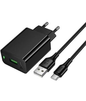СЗУ Hoco CS92A Leader 18W+QC3.0 (1USB-A) + кабель USB для Type-C Black