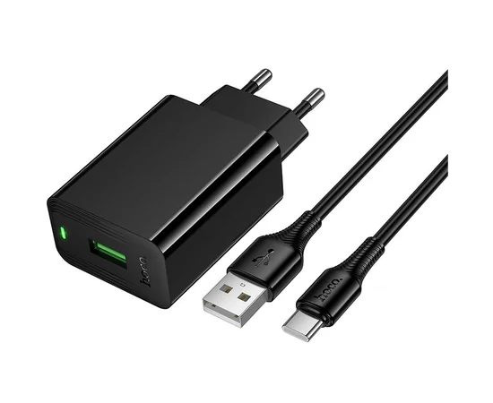 СЗУ Hoco CS92A Leader 18W+QC3.0 (1USB-A) + кабель USB to Type-C Black