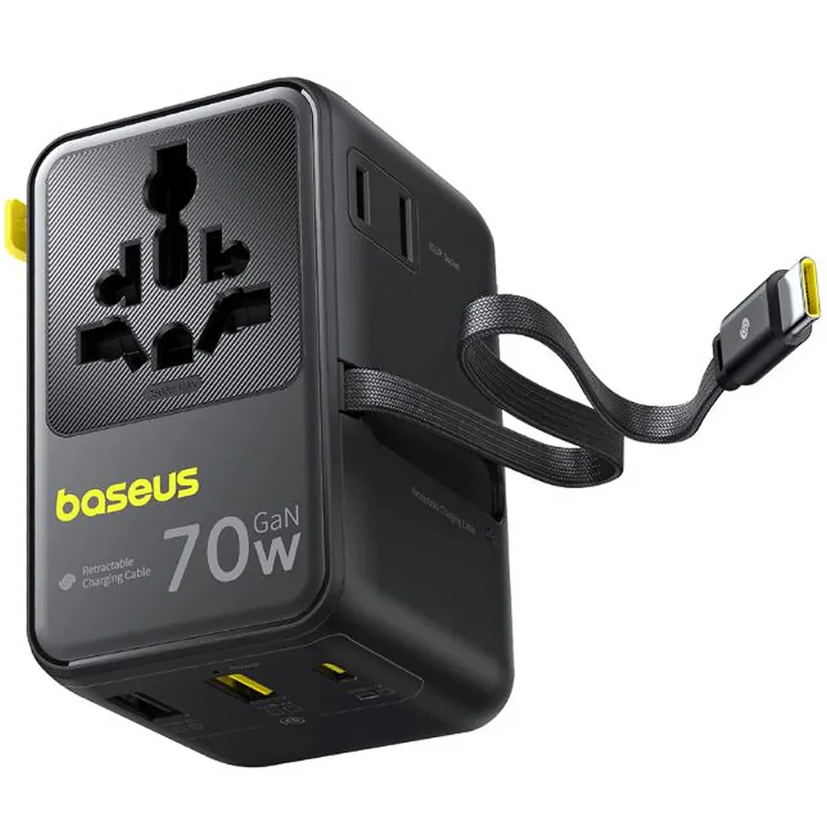 Сетевой универсальный переходник Baseus CG11 70W with retractable cable (2USB-A/3C/1Socket) (E0307E) Cosmic Black