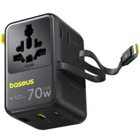Сетевой универсальный переходник Baseus CG11 70W with retractable cable (2USB-A/3C/1Socket) (E0307E) Cosmic Black
