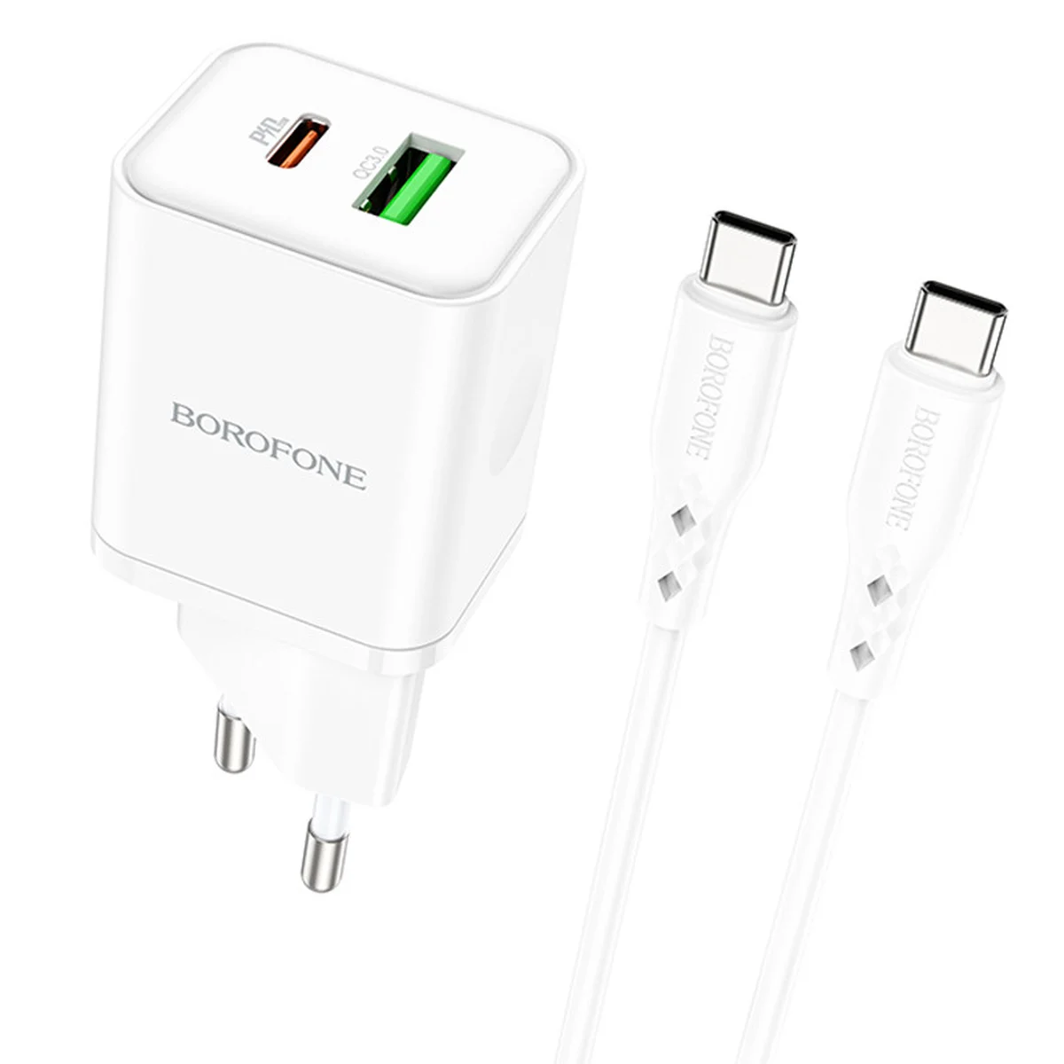 СЗУ Borofone BN7 PD20W+QC3.0 (1USB-A/1C) + кабель Type-C to Type-C White