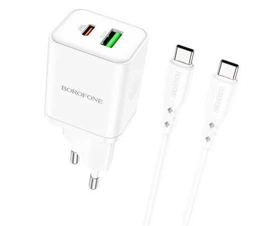 СЗУ Borofone BN7 PD20W+QC3.0 (1USB-A/1C) + кабель Type-C to Type-C White