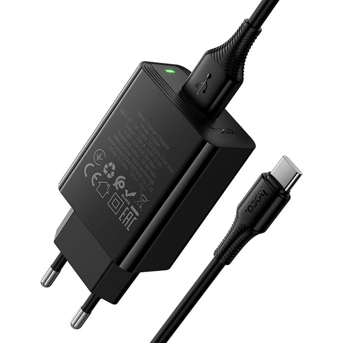 СЗУ Hoco CS92A Leader 18W+QC3.0 (1USB-A) + кабель USB to Type-C Black