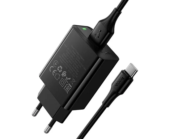 СЗУ Hoco CS92A Leader 18W+QC3.0 (1USB-A) + кабель USB to Type-C Black