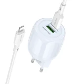 СЗУ Borofone BA94A Lustrous PD30W+QC3.0 (1USB-A/1C) + кабель Type-C to Lightning Blue