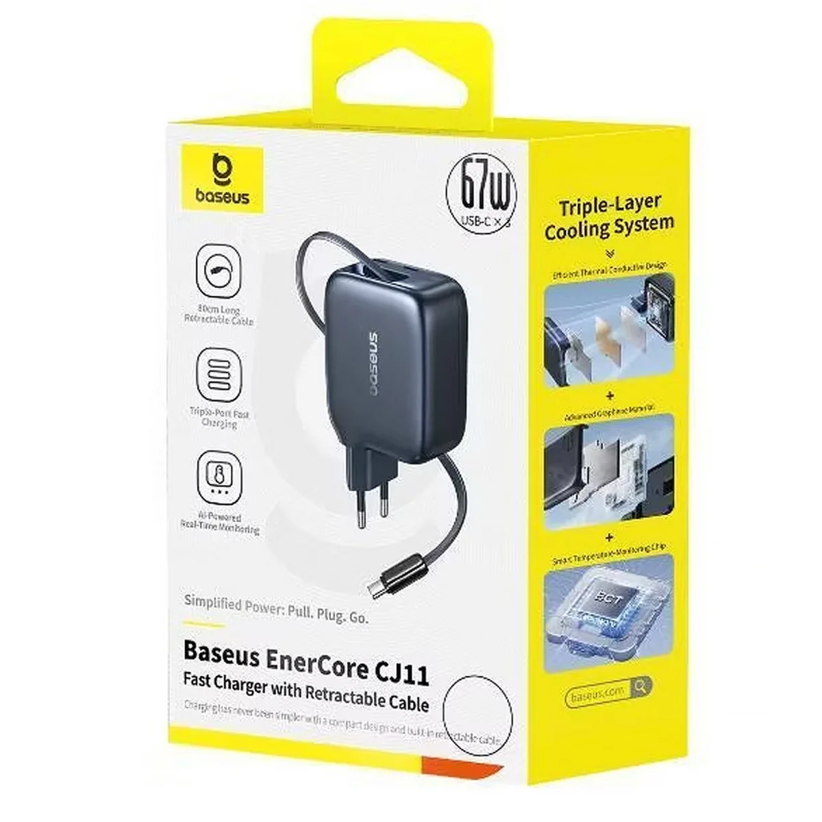 СЗУ Baseus EnerCore CJ11 PD67W with retractable cable (3USB-C) (E0121E) Cosmic Black