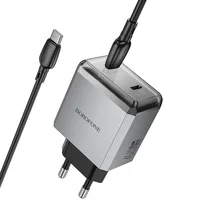 СЗУ Borofone BN21 Lena PD40W+QC3.0 (2USB-C) + кабель Type-C to Type-C Metal gray