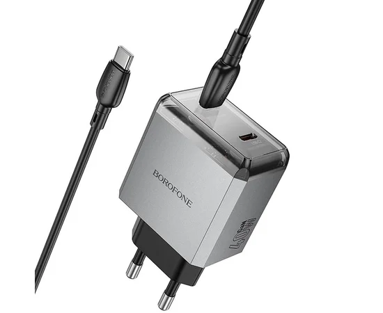 СЗУ Borofone BN21 Lena PD40W+QC3.0 (2USB-C) + кабель Type-C to Type-C Metal gray