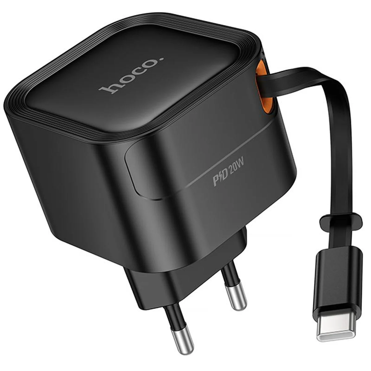 СЗУ Hoco C153A Changer With Retractable Cable Type-C PD20W Black