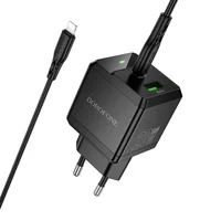 СЗУ Borofone BN19 Intenso PD20W+QC3.0 (1USB-A/1C) + кабель Type-C to Lightning Black