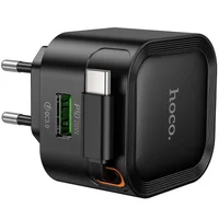 СЗУ Hoco C154A Changer With Retractable Cable Type-C PD20W+QC3.0 (1USB-C) Black