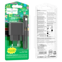 СЗУ Hoco CS14A PD20W+QC3.0 (1USB-A/1C) + Type-C to Type-C Black
