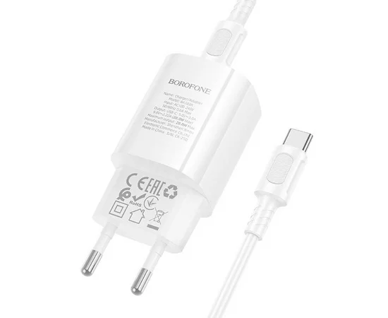 СЗУ Borofone BA103A Pudding PD20W (1USB-C) + кабель Type-C to Type-C White