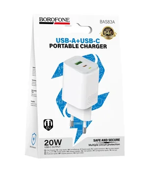 СЗУ Borofone BAS83A Star PD20W+QC3.0 (1USB-A/1C) White